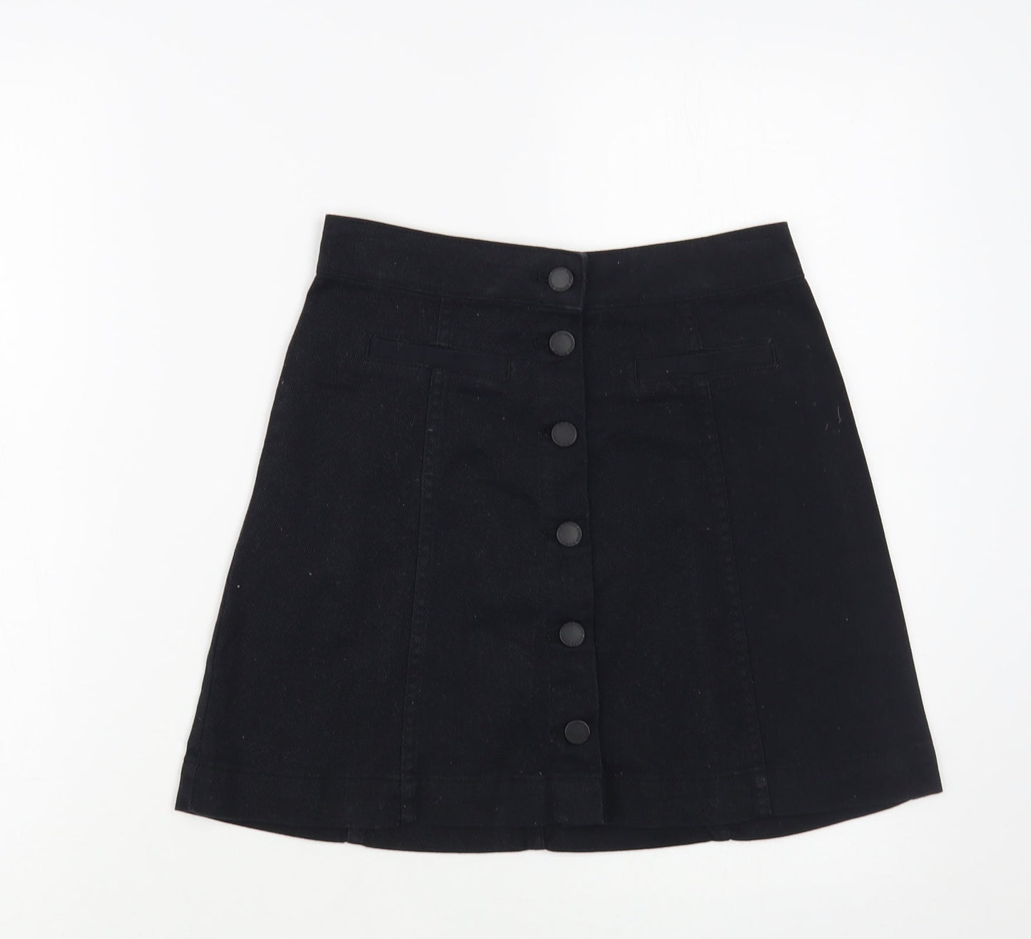 H&M Womens Black Cotton Mini Skirt Size 6 Button
