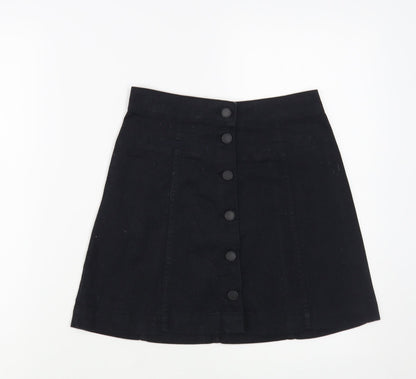 H&M Womens Black Cotton Mini Skirt Size 6 Button