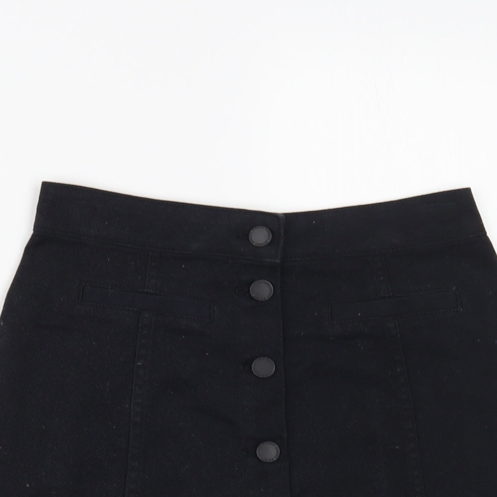 H&M Womens Black Cotton Mini Skirt Size 6 Button