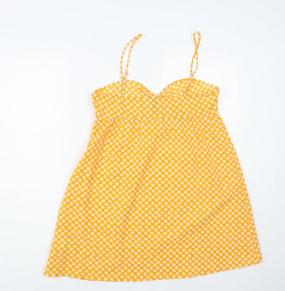 H&M Womens Yellow Floral Polyester Slip Dress Size 12 Sweetheart Zip