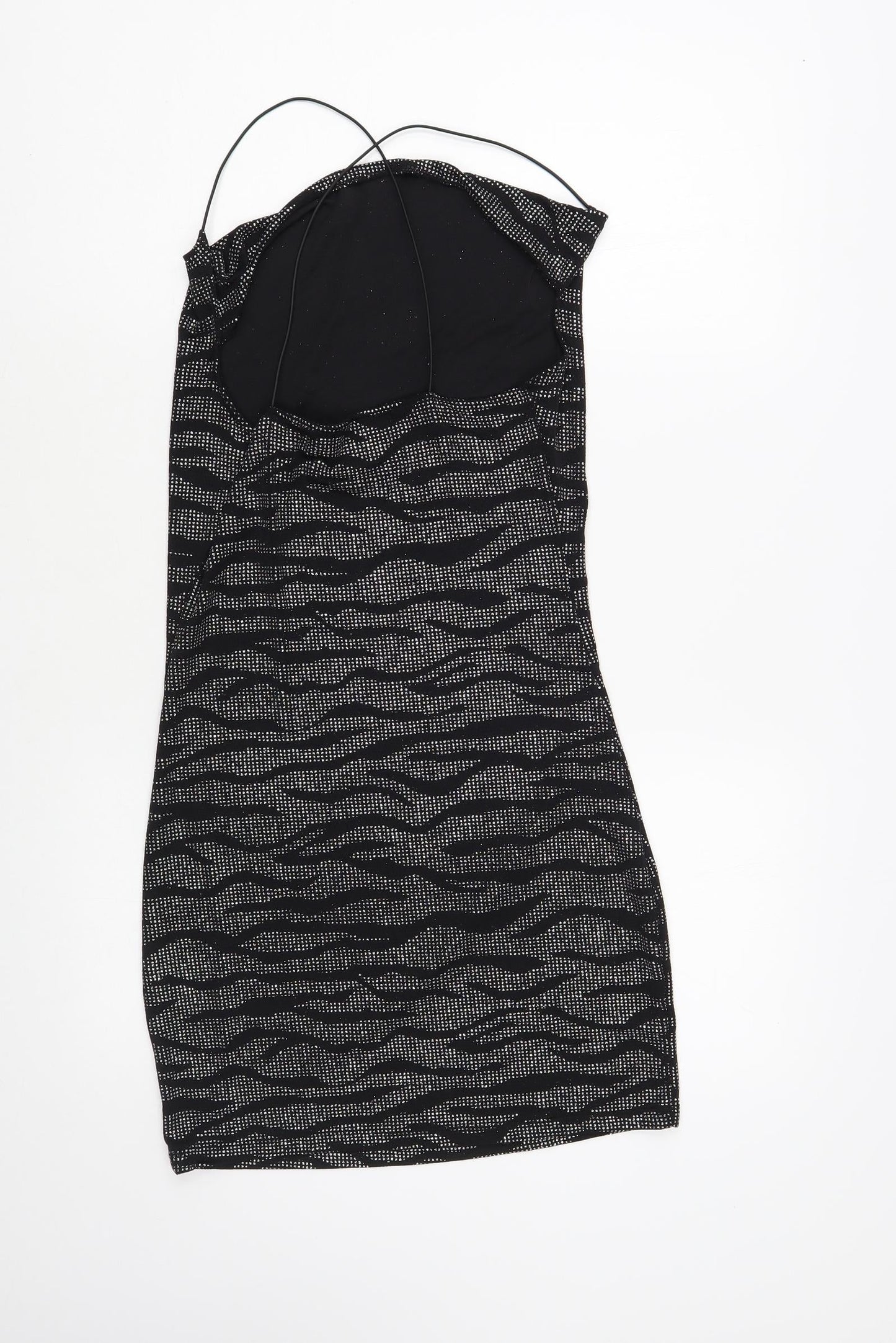 H&M Womens Black Animal Print Nylon Bodycon Size S Cowl Neck Pullover