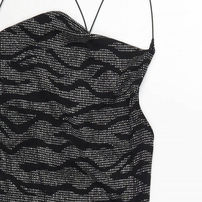 H&M Womens Black Animal Print Nylon Bodycon Size S Cowl Neck Pullover