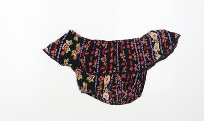 Miss Selfridge Womens Black Floral Viscose Cropped Blouse Size 8 Off the Shoulder