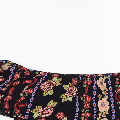 Miss Selfridge Womens Black Floral Viscose Cropped Blouse Size 8 Off the Shoulder