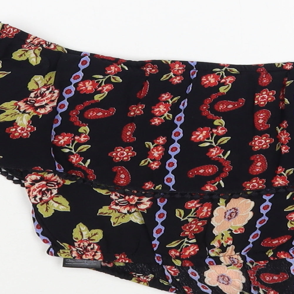 Miss Selfridge Womens Black Floral Viscose Cropped Blouse Size 8 Off the Shoulder