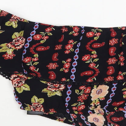 Miss Selfridge Womens Black Floral Viscose Cropped Blouse Size 8 Off the Shoulder