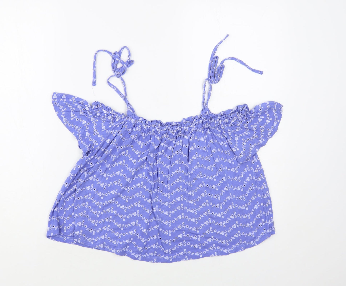 Miss Selfridge Womens Blue Floral Viscose Cropped Blouse Size 10 Off the Shoulder