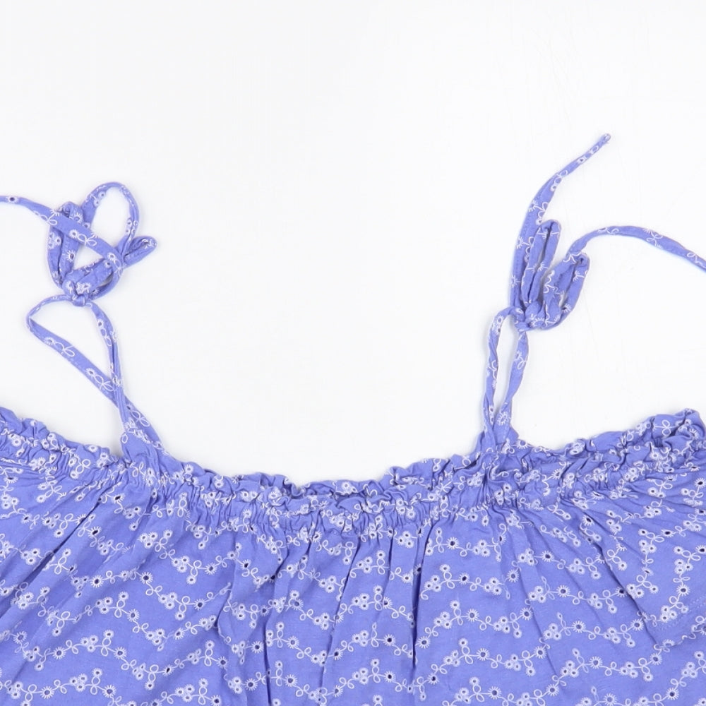 Miss Selfridge Womens Blue Floral Viscose Cropped Blouse Size 10 Off the Shoulder