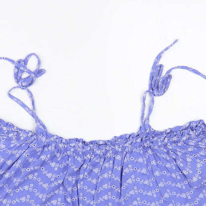 Miss Selfridge Womens Blue Floral Viscose Cropped Blouse Size 10 Off the Shoulder