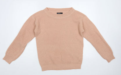 Boohoo Womens Pink Boat Neck Acrylic Pullover Jumper Size M