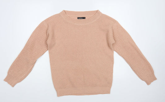 Boohoo Womens Pink Boat Neck Acrylic Pullover Jumper Size M