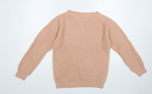 Boohoo Womens Pink Boat Neck Acrylic Pullover Jumper Size M