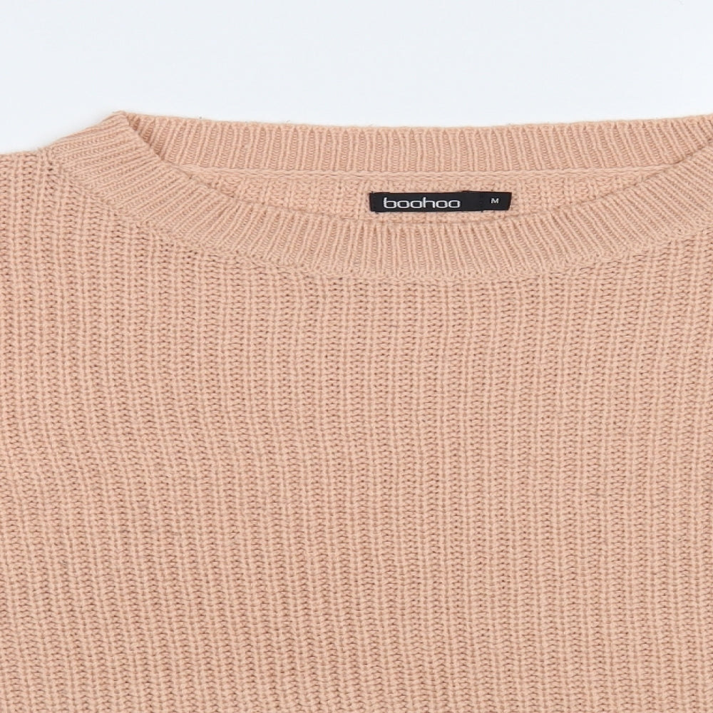 Boohoo Womens Pink Boat Neck Acrylic Pullover Jumper Size M