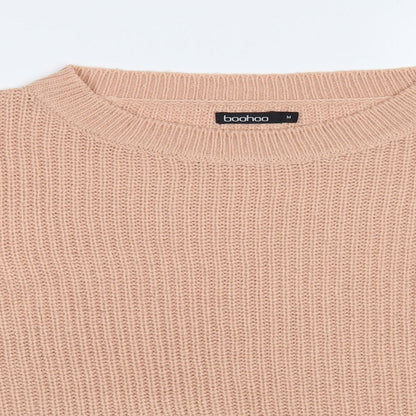 Boohoo Womens Pink Boat Neck Acrylic Pullover Jumper Size M