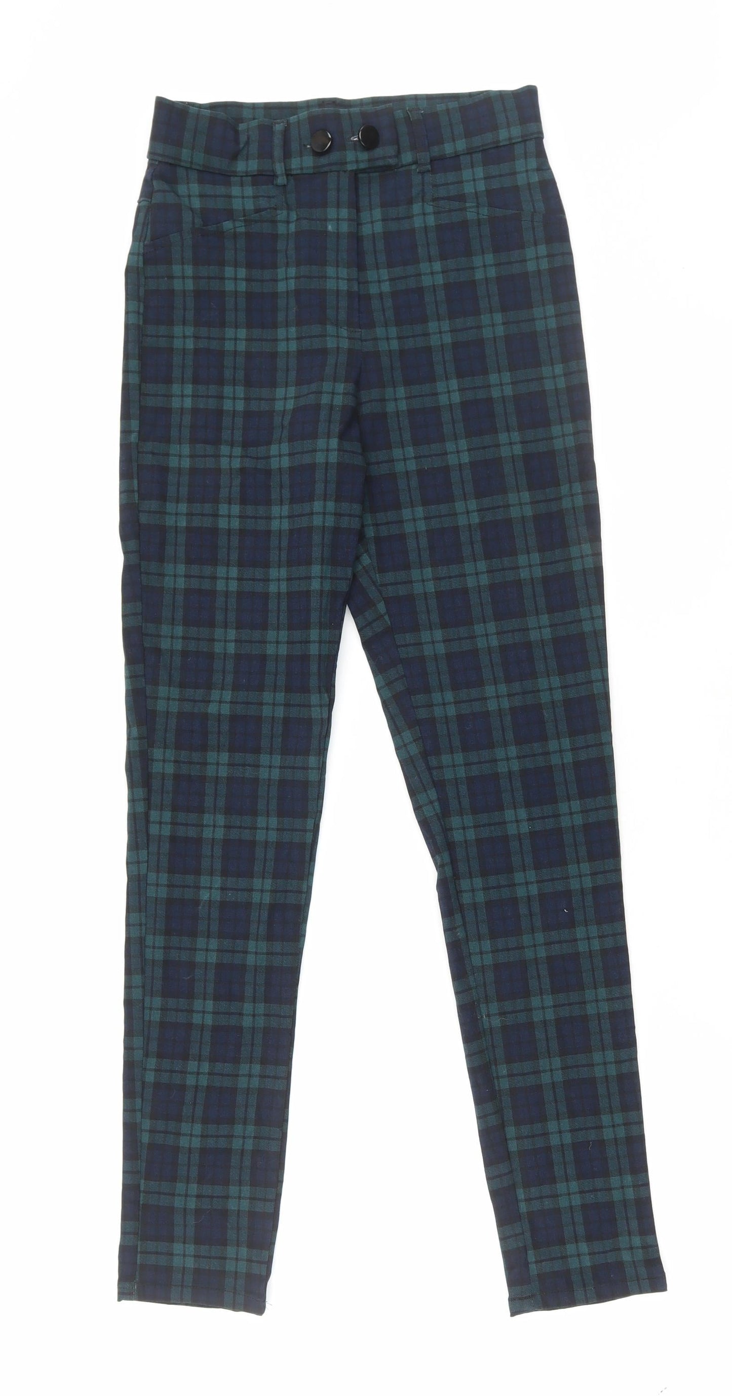 Primark Womens Green Plaid Elastane Trousers Size 10 L26.5 in Regular