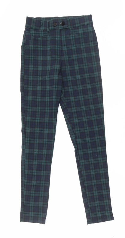Primark Womens Green Plaid Elastane Trousers Size 10 L26.5 in Regular