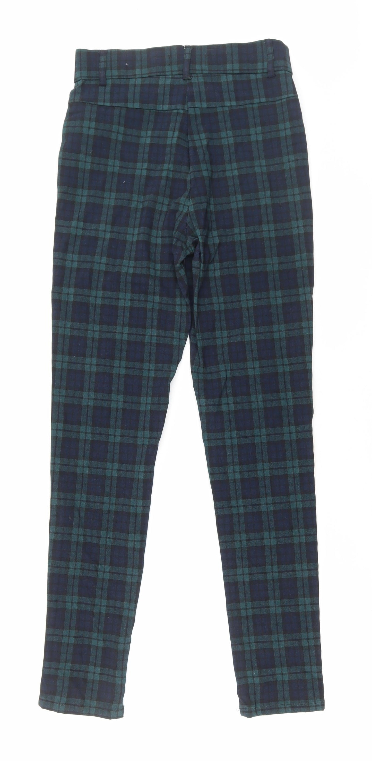 Primark Womens Green Plaid Elastane Trousers Size 10 L26.5 in Regular