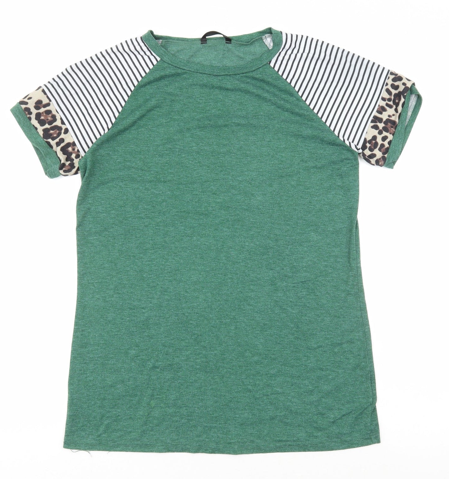 SheIn Womens Green Animal Print Cotton Basic T-Shirt Size M Round Neck