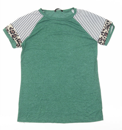 SheIn Womens Green Animal Print Cotton Basic T-Shirt Size M Round Neck