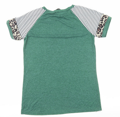 SheIn Womens Green Animal Print Cotton Basic T-Shirt Size M Round Neck