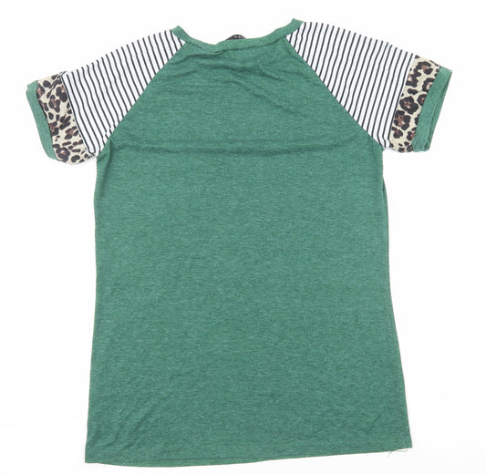 SheIn Womens Green Animal Print Cotton Basic T-Shirt Size M Round Neck