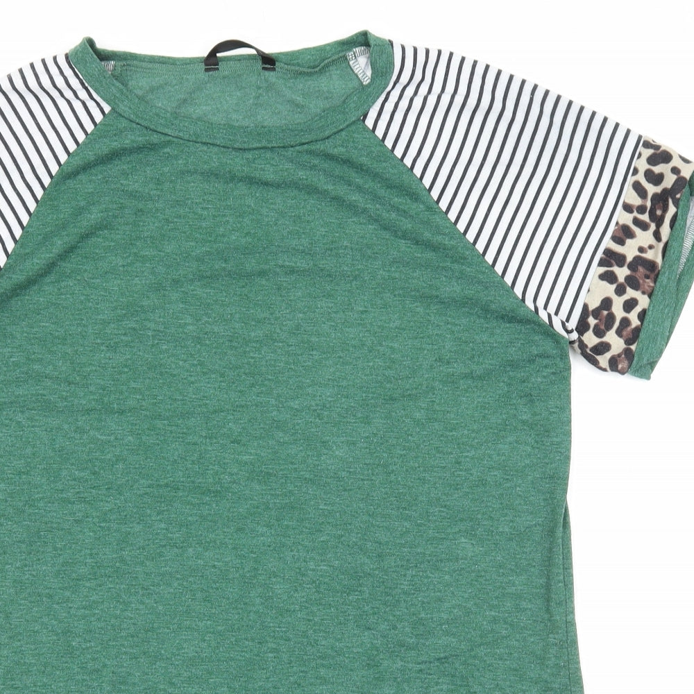 SheIn Womens Green Animal Print Cotton Basic T-Shirt Size M Round Neck