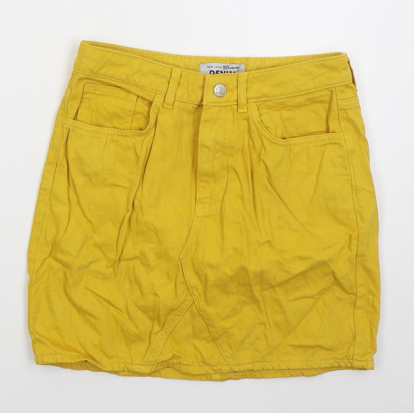 New Look Girls Yellow Cotton Mini Skirt Size 14 Years Regular Button