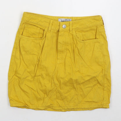 New Look Girls Yellow Cotton Mini Skirt Size 14 Years Regular Button