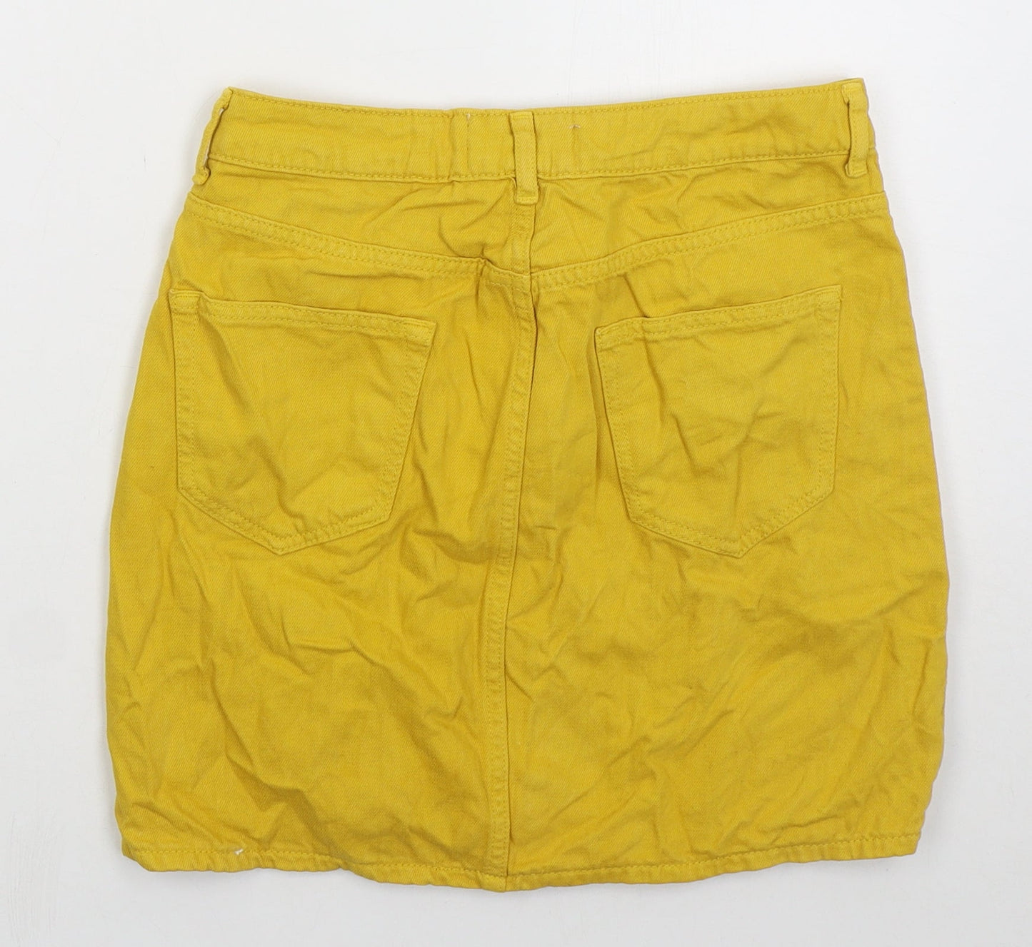 New Look Girls Yellow Cotton Mini Skirt Size 14 Years Regular Button