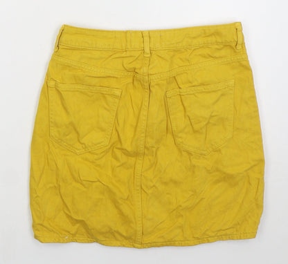 New Look Girls Yellow Cotton Mini Skirt Size 14 Years Regular Button