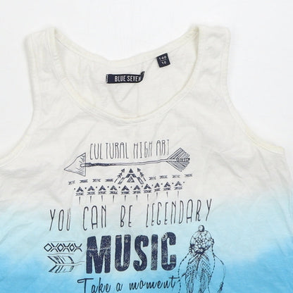 BLue Seven Girls Blue Cotton Basic Tank Size 10 Years Round Neck Pullover - Music