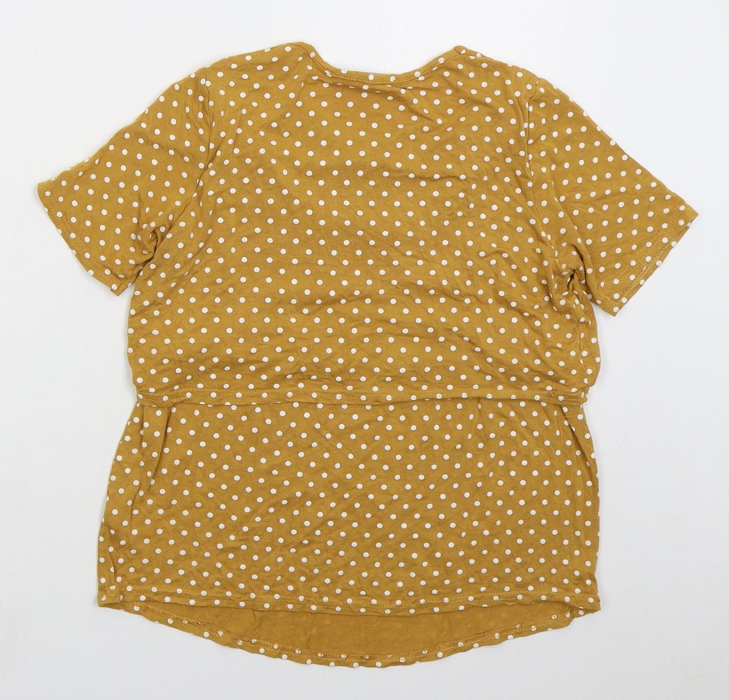 Boohoo Womens Yellow Polka Dot Viscose Basic T-Shirt Size 8 Crew Neck
