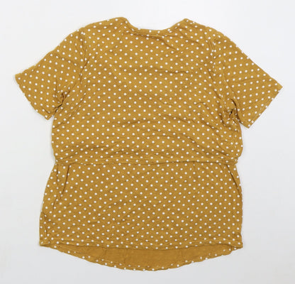 Boohoo Womens Yellow Polka Dot Viscose Basic T-Shirt Size 8 Crew Neck