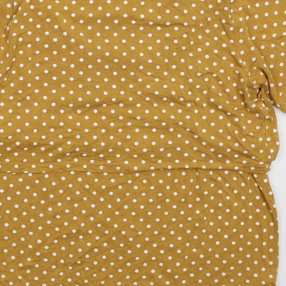 Boohoo Womens Yellow Polka Dot Viscose Basic T-Shirt Size 8 Crew Neck
