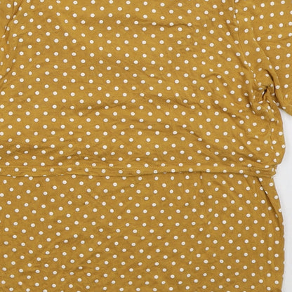 Boohoo Womens Yellow Polka Dot Viscose Basic T-Shirt Size 8 Crew Neck
