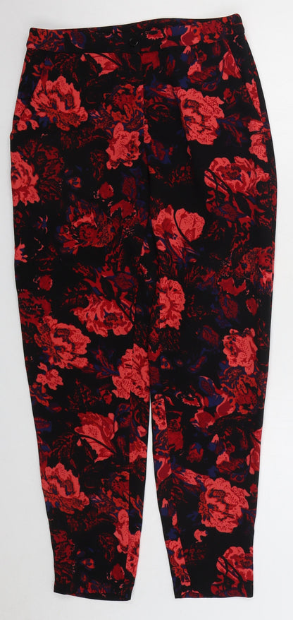 AX Paris Womens Red Floral Polyester Trousers Size 8 L28 in Regular Button