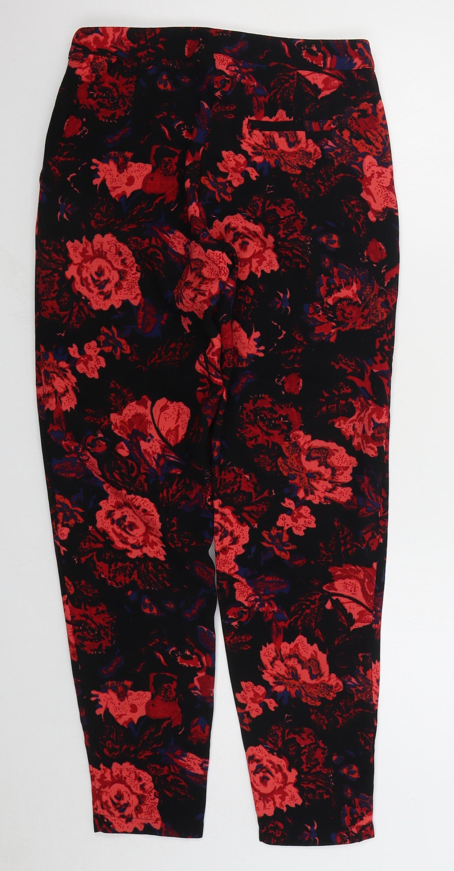 AX Paris Womens Red Floral Polyester Trousers Size 8 L28 in Regular Button