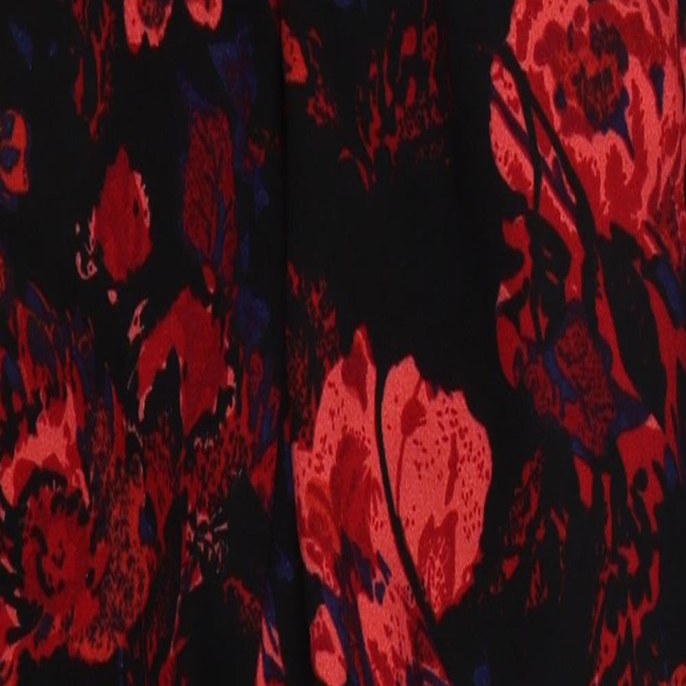 AX Paris Womens Red Floral Polyester Trousers Size 8 L28 in Regular Button