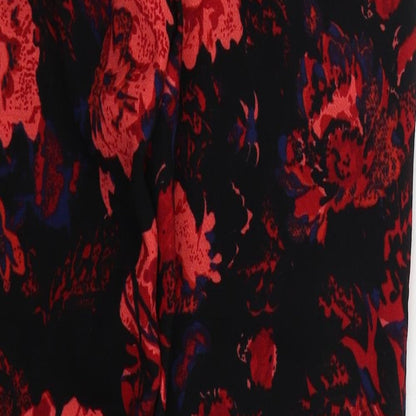 AX Paris Womens Red Floral Polyester Trousers Size 8 L28 in Regular Button