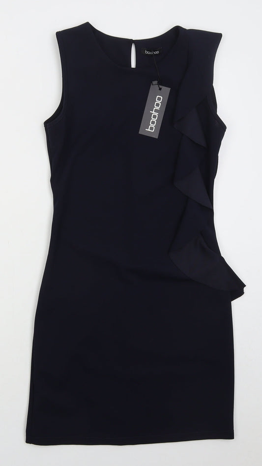 Boohoo Womens Blue Polyester Bodycon Size 10 Round Neck Pullover
