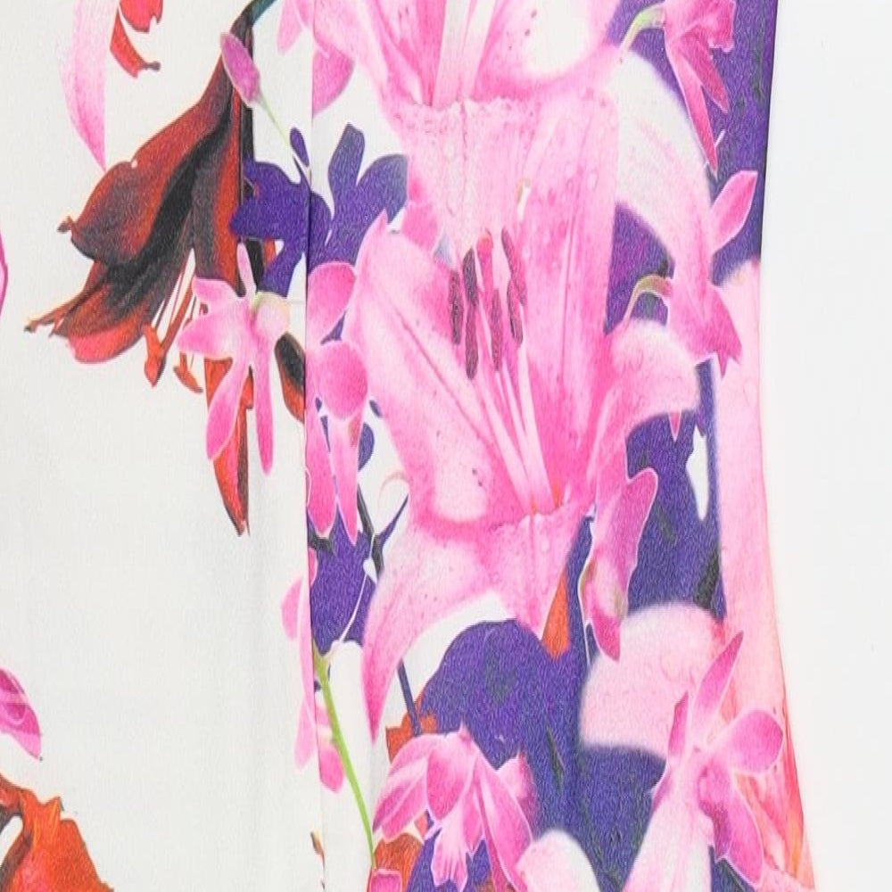 QED London Womens Pink Floral Polyester Bodycon Size 10 Halter Zip