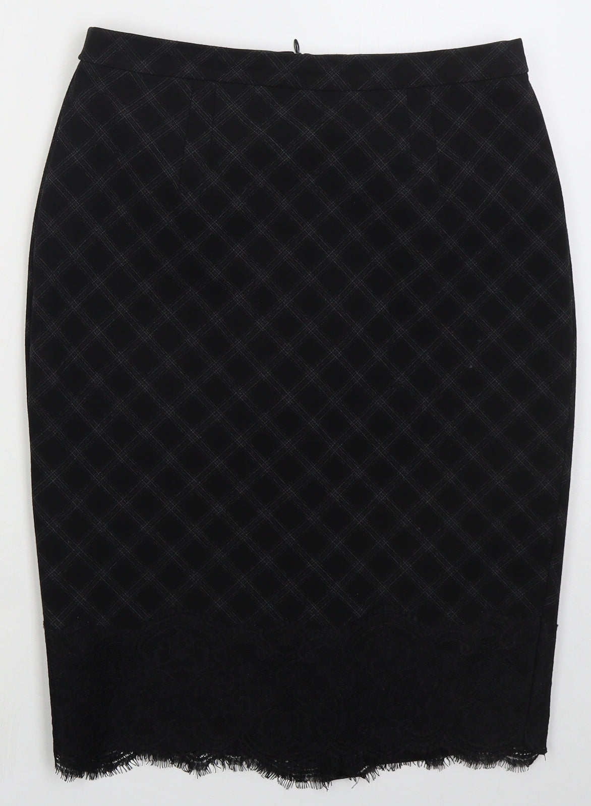 Marks and Spencer Womens Black Check Polyester Straight & Pencil Skirt Size 10 Zip
