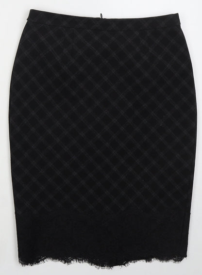 Marks and Spencer Womens Black Check Polyester Straight & Pencil Skirt Size 10 Zip
