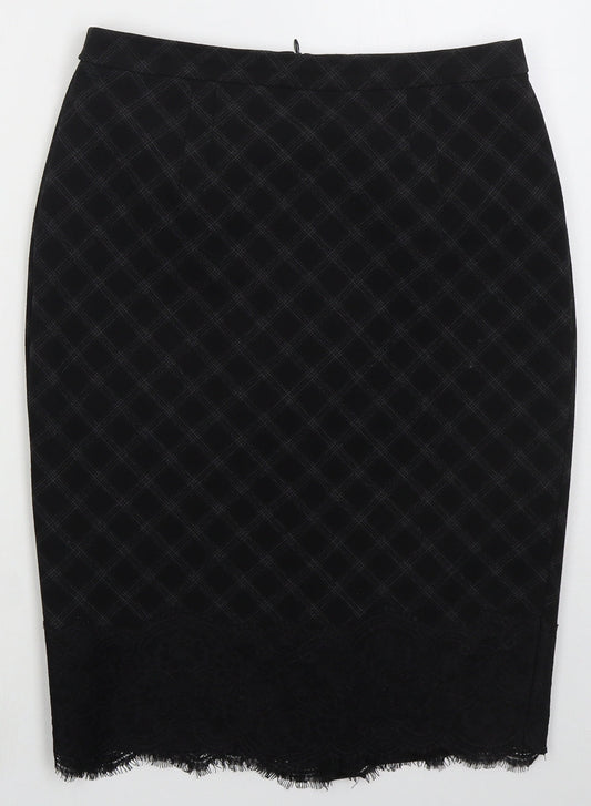 Marks and Spencer Womens Black Check Polyester Straight & Pencil Skirt Size 10 Zip