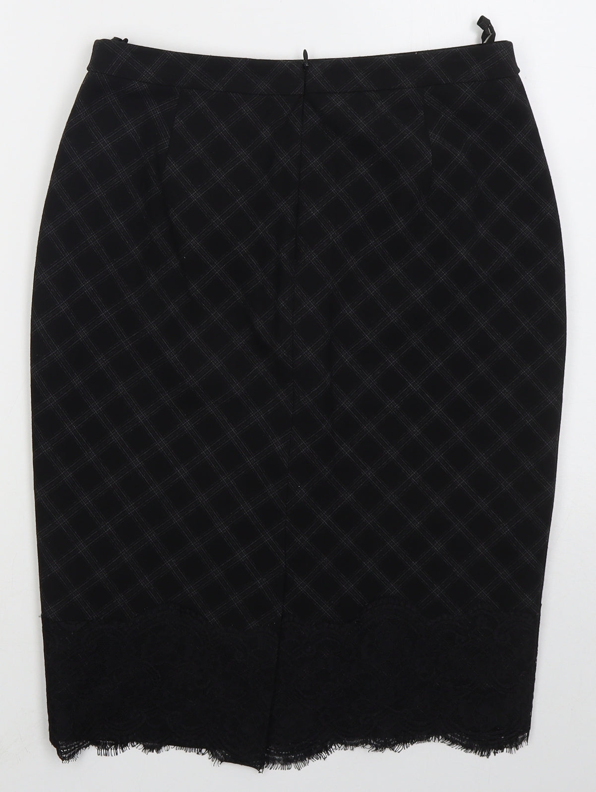Marks and Spencer Womens Black Check Polyester Straight & Pencil Skirt Size 10 Zip