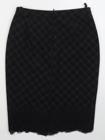 Marks and Spencer Womens Black Check Polyester Straight & Pencil Skirt Size 10 Zip