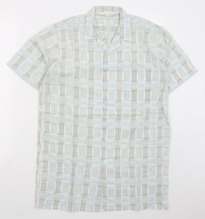 ST Bernard Mens Grey Geometric Polyester Button-Up Size M Collared Button