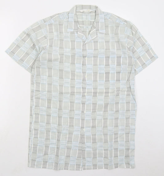 ST Bernard Mens Grey Geometric Polyester Button-Up Size M Collared Button