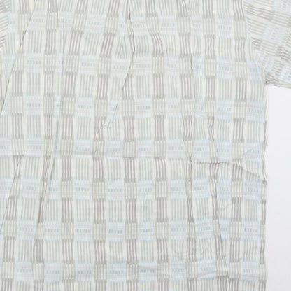 ST Bernard Mens Grey Geometric Polyester Button-Up Size M Collared Button