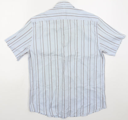 Attitude Mens Blue Striped Cotton Button-Up Size M Collared Button